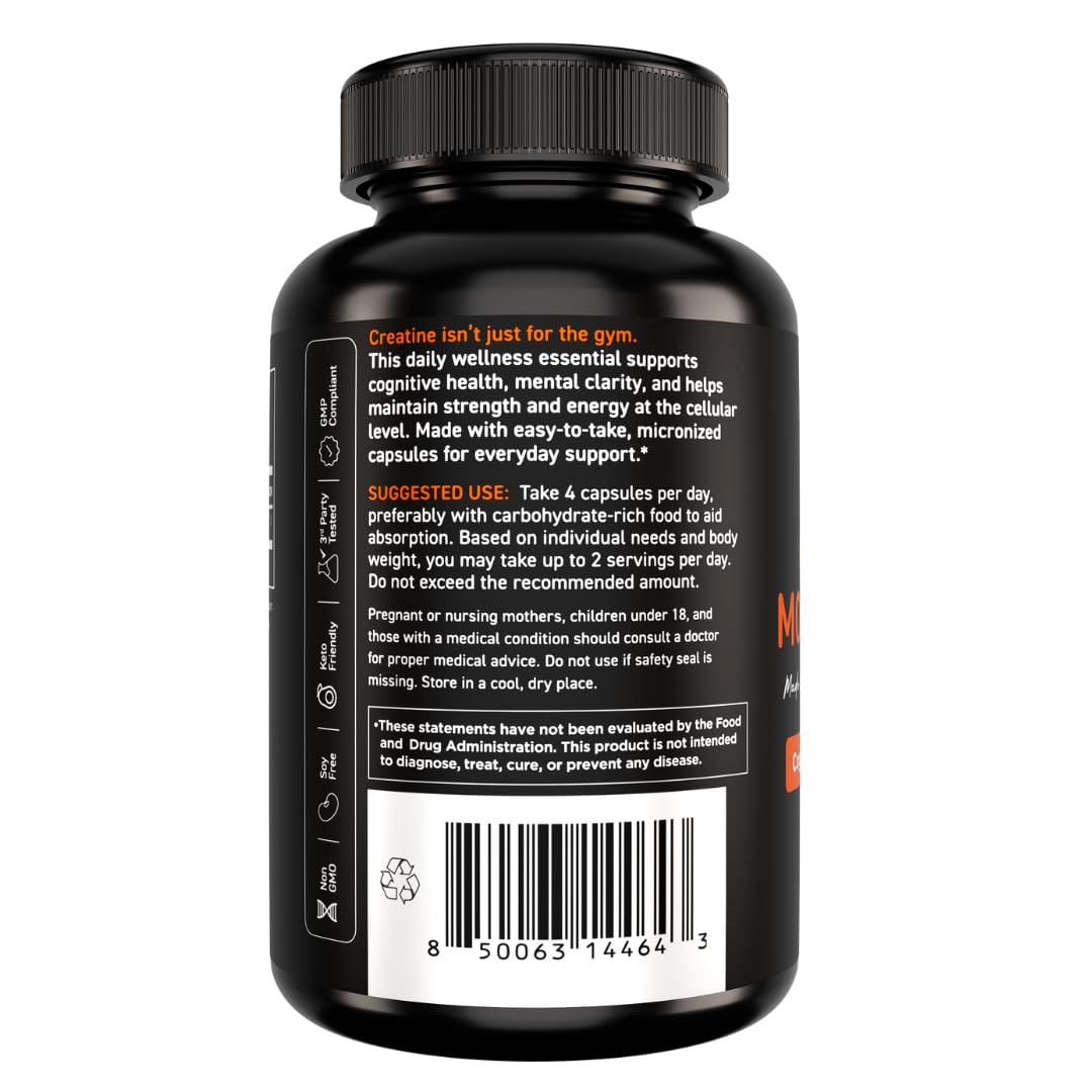 Vital Vitamins Creatine Monohydrate Pills for Women & Men - Micronized Creatine Capsules - Cognitive, Strength, Recovery Support - 3g (3000mg) per Serving - Vegan, Non-GMO, 120 Count Vital VitaminsBuy Supplements Australia