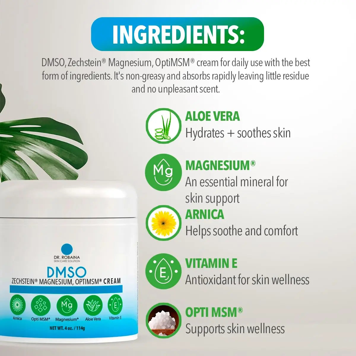 Dr. Robaina DMSO Cream - 99.9% Pure DMSO Pharmaceutical Grade | Formula with Zechstein Magnesium Dr. Robaina canada supplements
