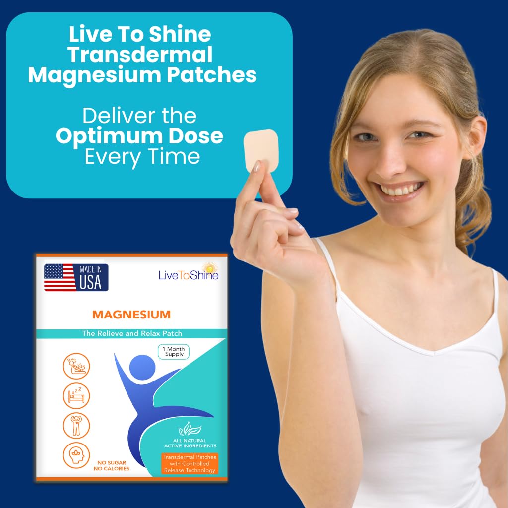 Magnesium Patches for Men and Women - Sleep Support & Relaxation, Muscle Recovery, Nerve Function - USA Made - 30 Premium Fast-Acting, Slow-Release Patches - Live To Shine Live To ShineBuy Supplements Australia