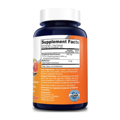 NusaPure Grapefruit Extract 5,000 mg per Capsule (Extract 10:1) Bioperine 150 Veggie caps (Gluten Free & Non-GMO) NusaPureBuy Supplements Australia
