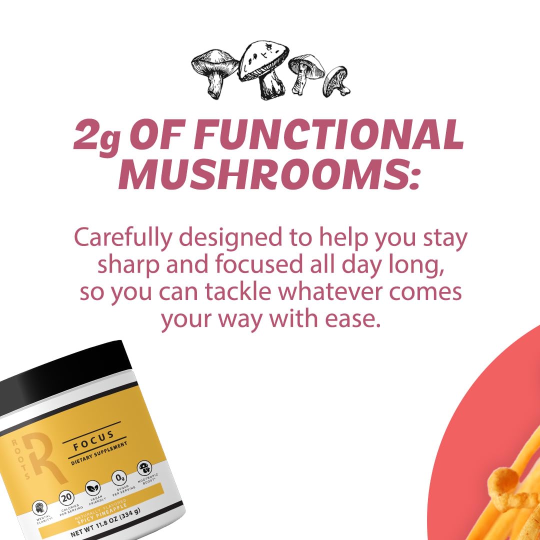 Roots Focus Brain Supplement - Nootropic Mushroom Supplement Powder for Memory, Focus, Energy - Lion's Mane, Cordyceps, and Reishi Mushrooms with Caffeine - Blackberry Lemonade, 15 On the Go Packets Silver Star NutritionBuy Supplements Australia