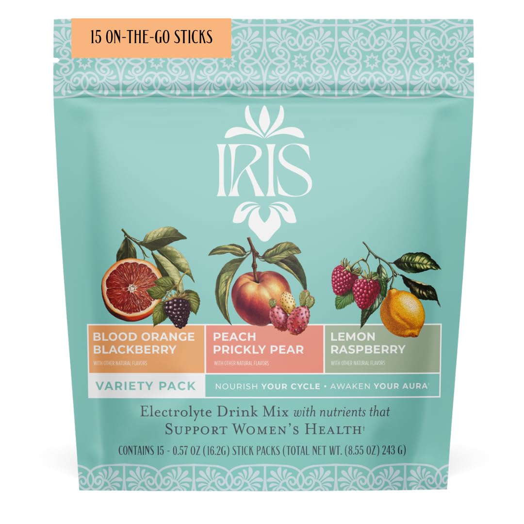 Iris Hormone Health Electrolyte Drink Mix | PCOS Support + Ovarian Function | 40:1 Myo & D‑Chiro Inositol, Magnesium, Prebiotic Fiber | Variety Pack, 15 Hydration Powder Packets IrisBuy Supplements Australia