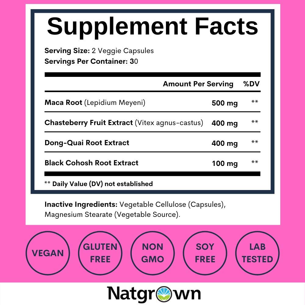 Natgrown Hormone Balance for Women PMS & Menopause Supplement for Fertility Hormonal & Menstrual Support, Helps Relief Hot Flashes - Maca Root, Vitex, Dong Quai & Black Cohosh Complex -Vegan Capsules NatgrownBuy Supplements Australia