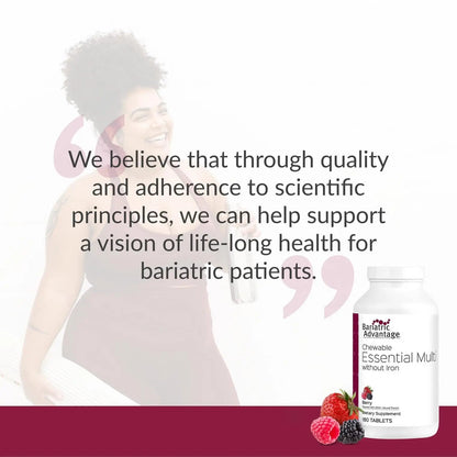 Bariatric Advantage Chewable Essential Multivitamin Without Iron - 200 DV of Key Nutrients - Trace Mineral Support Bariatric Advantage
