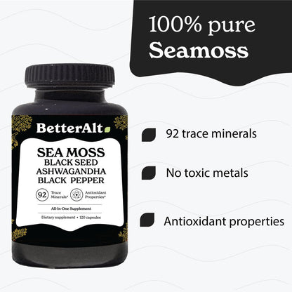 Better Alt Sea Moss Capsules- Irish Sea Moss with Black Seed Oil, Ashwagandha & Black Better AltBuy Supplements Australia