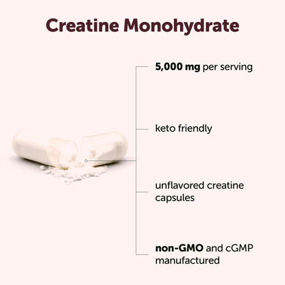 Creatine Monohydrate 5,000mg, 500 Capsules | Pure Creatine Pills – Micronized + Unflavored Powder Source, Easy Absorption | Keto, Non-GMO