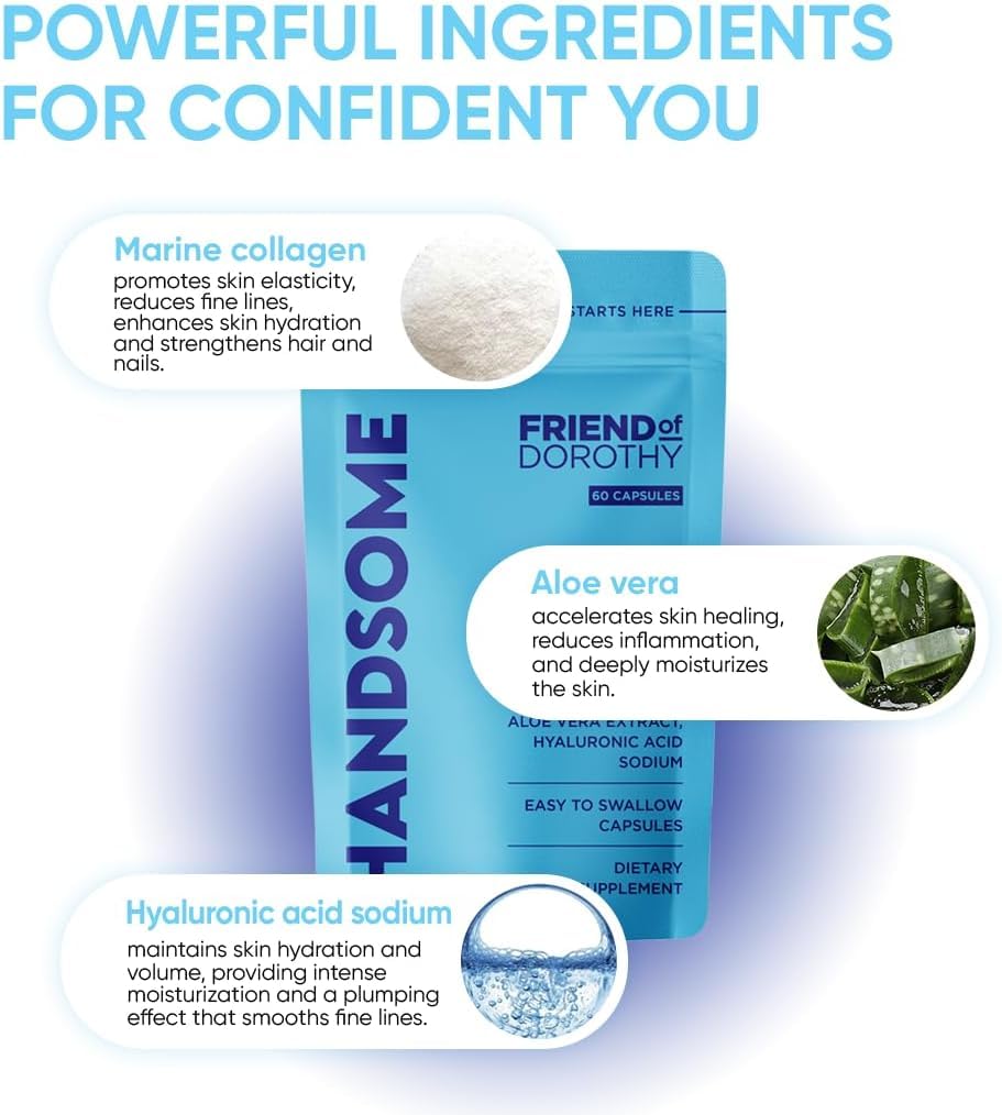 FRIEND OF DOROTHY, Handsome, Marine Collagen Tablets Enhanced with Aloe Vera, Hydrolyzed Collagen Supplements for Men, 60 Capsules per Pouch FRIEND OF DOROTHY buy supplements Au
