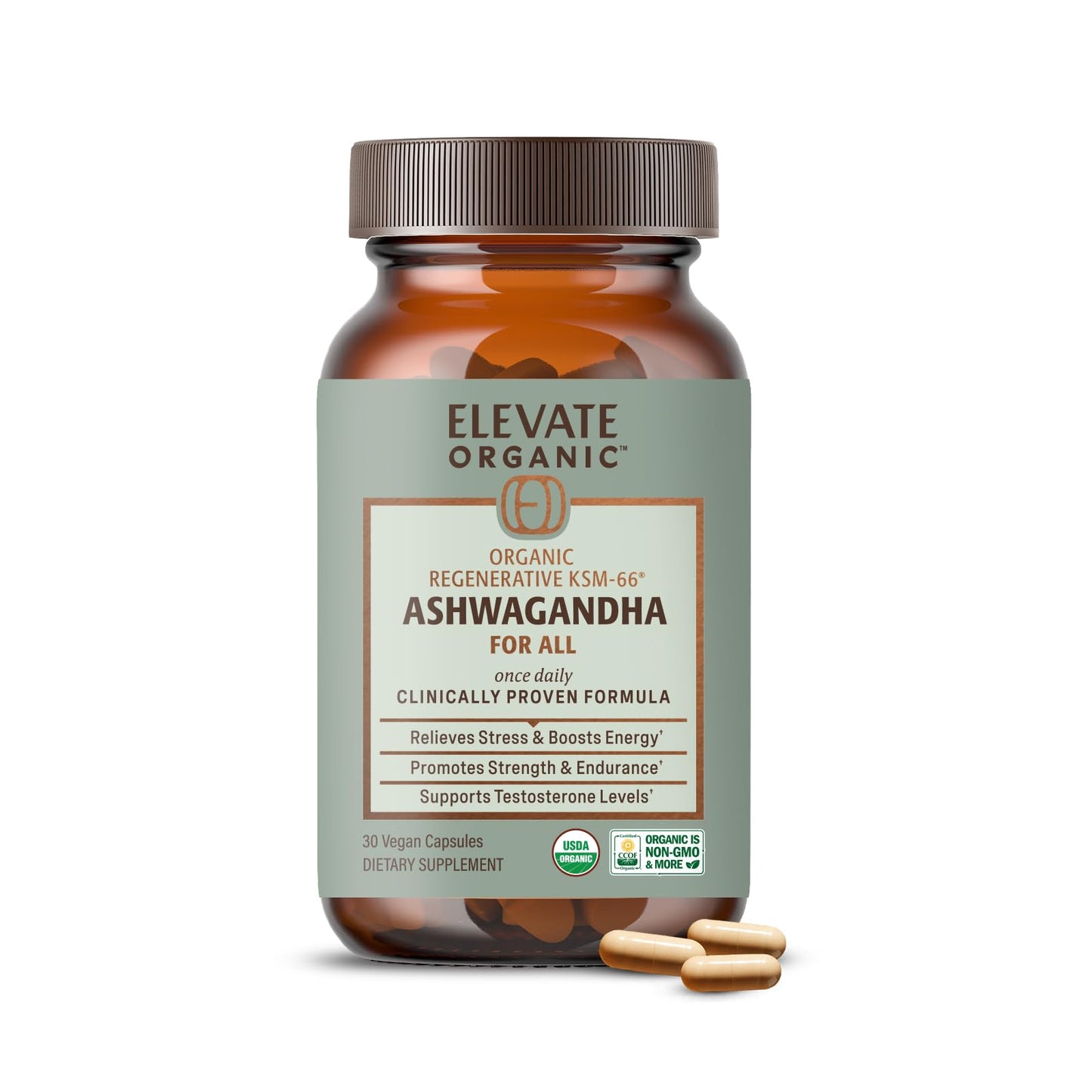 ELEVATE ORGANIC Regenerative Fermented KSM-66 Ashwagandha Vegan Capsules with Acti Veda™ (600mg, 30 Servings), Up to 150% More Effective Than KSM-66 Alone ELEVATE ORGANICBuy Supplements Australia