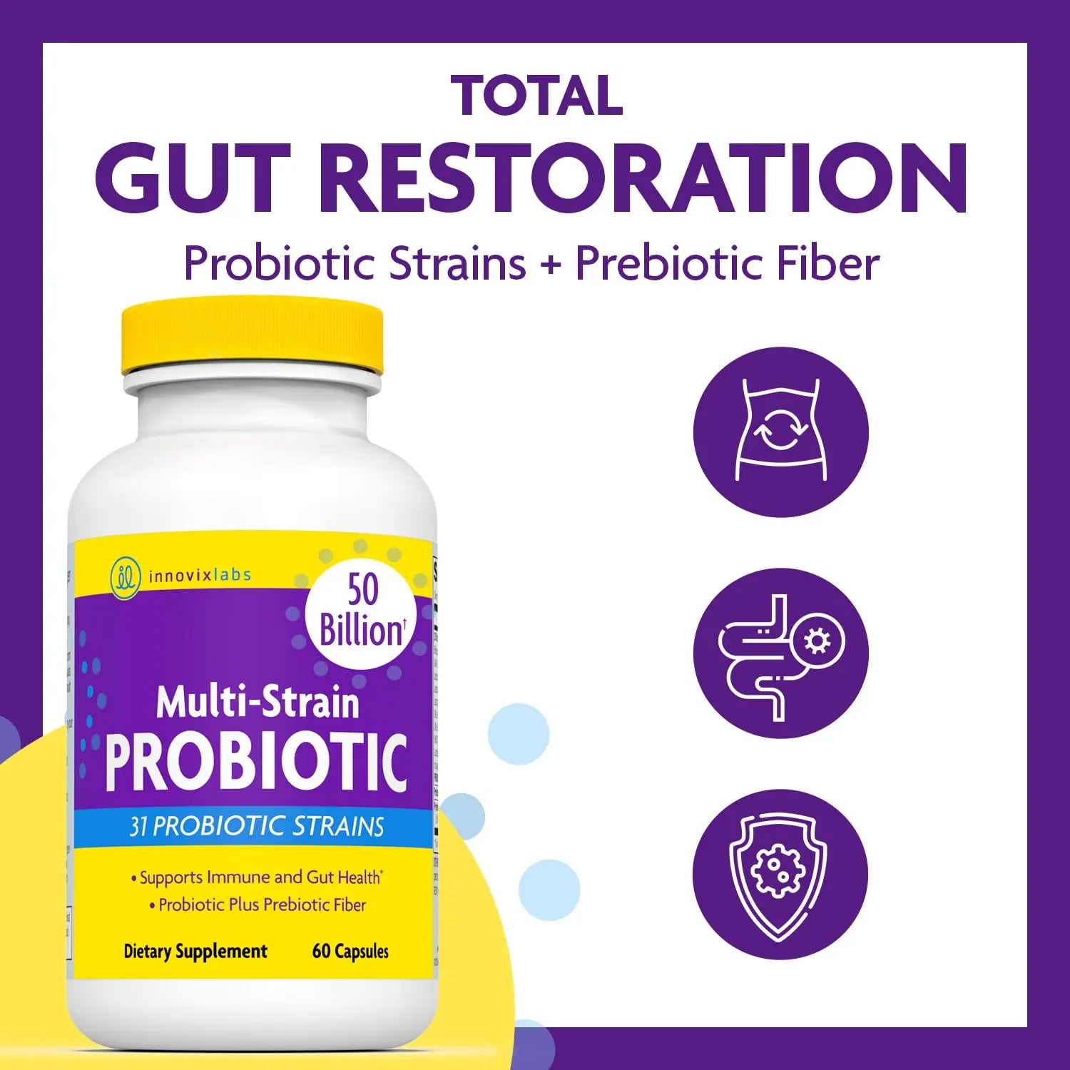 InnovixLabs Multi Strain Probiotics for Women & Men - Probiotic Supplement - 50 Billion CFU - Gut Health, Immune Support, Digestion, Lactobacillus Acidophilus, Prebiotics and Probiotics, 60 Capsules InnovixLabsBuy Supplements Australia
