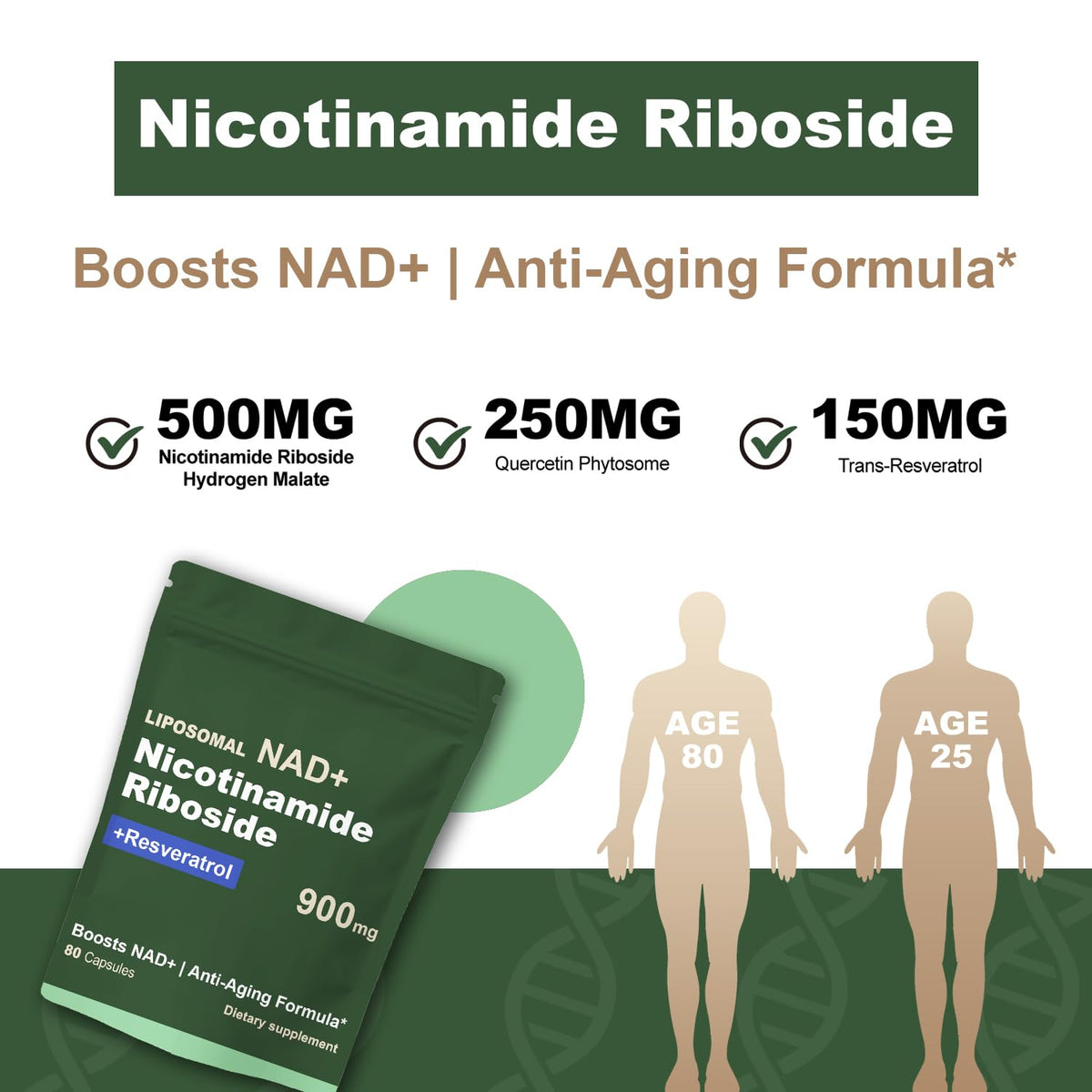 Quackiki NAD Resveratrol Supplement with NAD Nicotinamide Riboside Resveratrol 900 MG, Boost NAD+ for Cellular Health, Anti-Aging, Energy, Focus - 80 Capsules(2Pcs) QuackikiBuy Supplements Australia