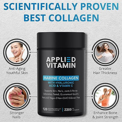 Applied vitamin Marine Collagen Capsules 2000mg-Enhance with Hyaluronic Acid, Zinc, Vitamin C & Biotin 120 Applied VitaminBuy Supplements Australia