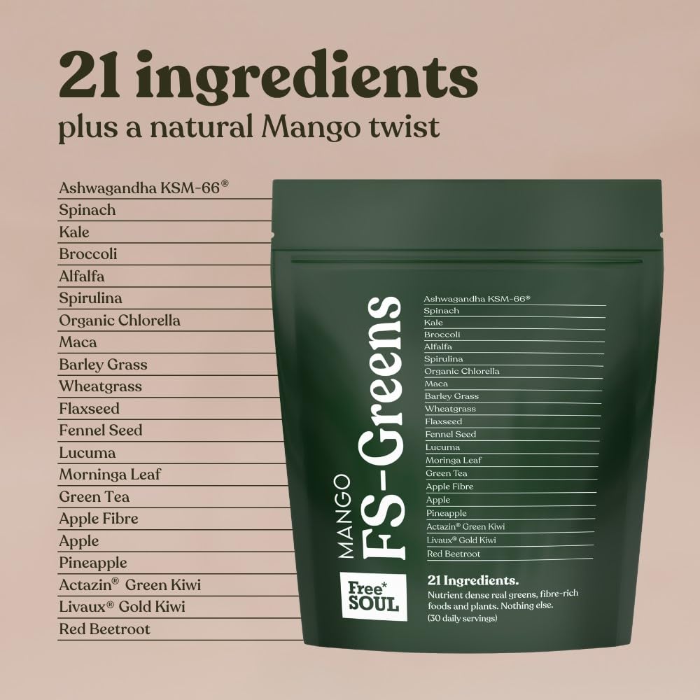 FS-Greens | 21 Advanced Greens, Superfoods, and Adaptogens Including KSM-66 Free SoulBuy Supplements Australia