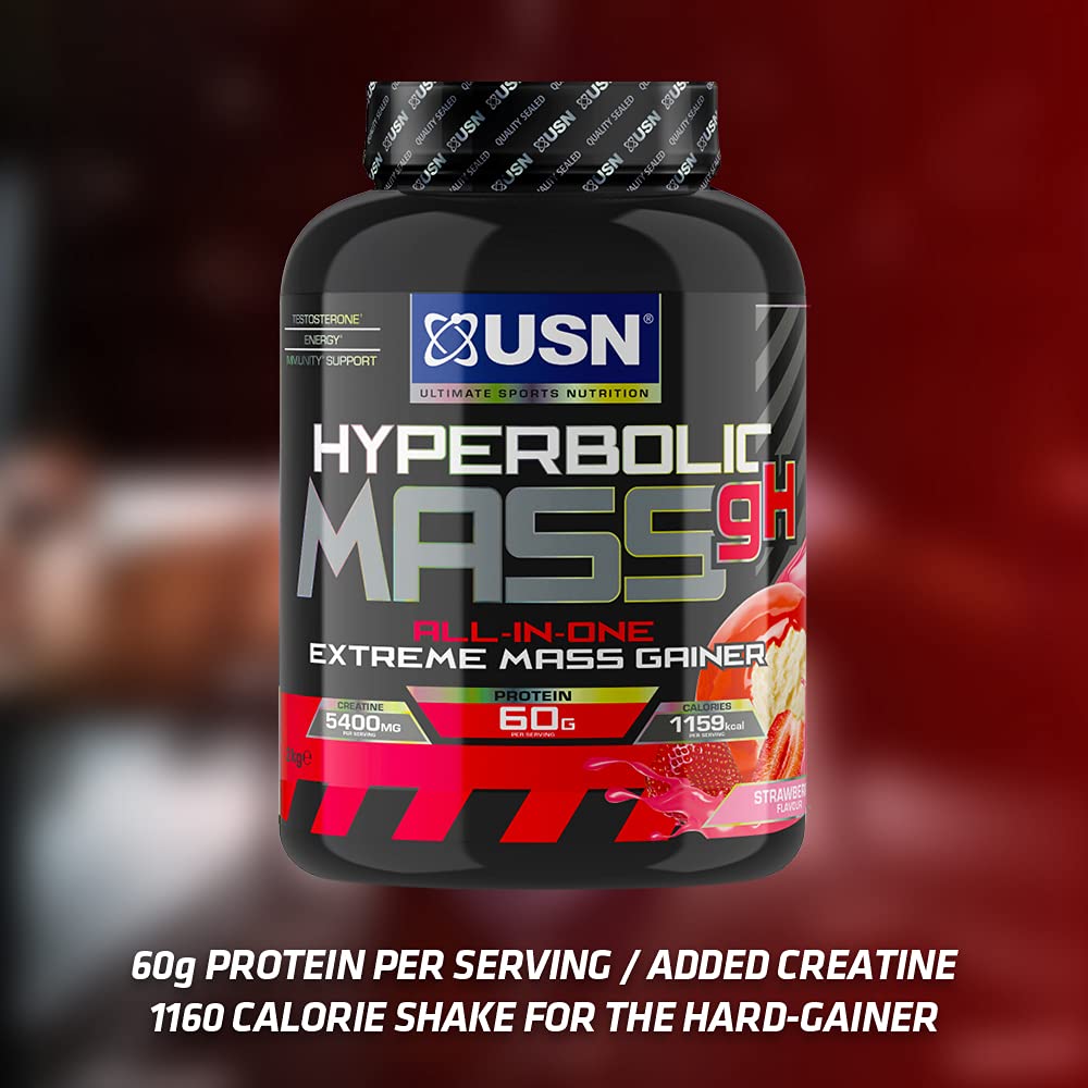USN Hyperbolic Mass Strawberry 6kg: High Calorie Mass Gainer Protein Powder for Fast Muscle Mass USNBuy Supplements Australia