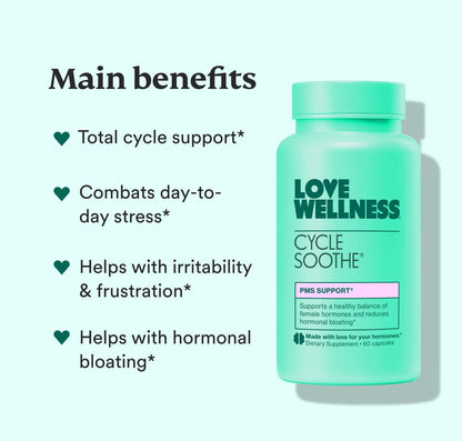 Love Wellness Cycle Soothe Supplement | Promotes a Happy Mood | Helps with PMS Hormones, Stress Relief, & Improves Mood | 60 Capsules Love WellnessBuy Supplements Australia
