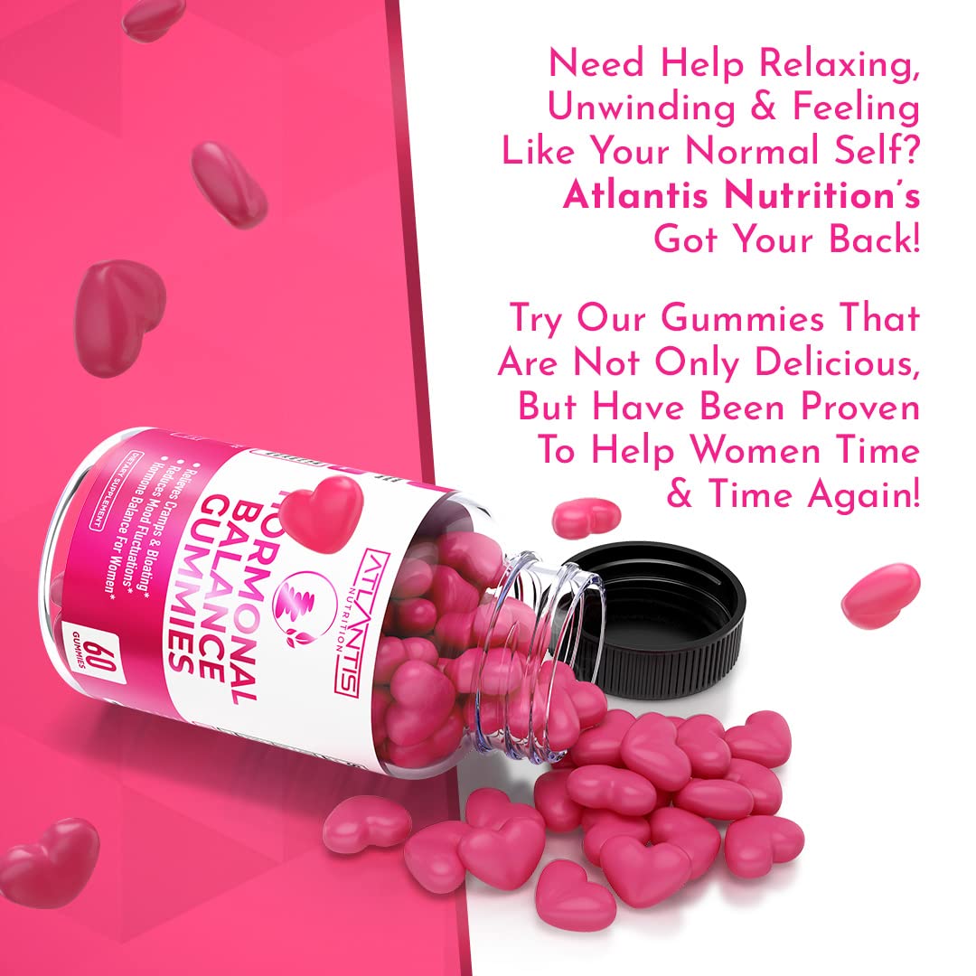 Atlantis Nutrition Hormonal Balance for Women & PMS Relief Gummies - Alleviates Cramps, Bloating, Mood Swings, Hot Flashes & Night Sweats - Cranberry, Dong Quai & Chasteberry Menstrual Cramp Relief Atlantis NutritionBuy Supplements Australia