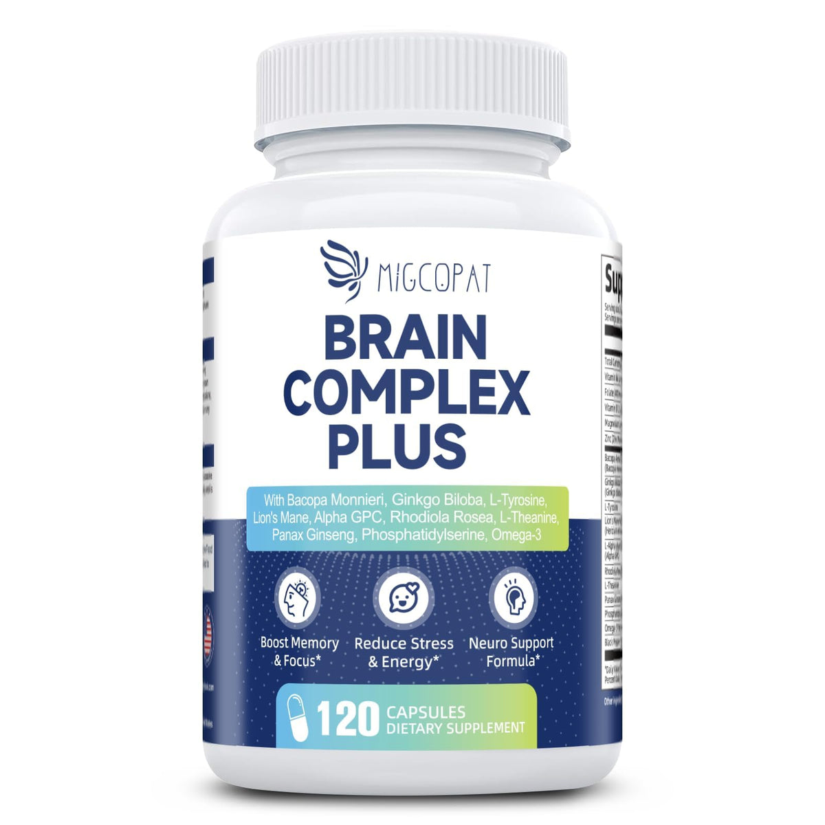 Brain Supplements for Memory and Focus | Nootropic with Bacopa Monnieri, Lion's Mane, Alpha GPC, Ginkgo Biloba | Mental Clarity & Cognitive Support | Vitamin B6 & B12 Neuro Health - Non-GMO, 120 Caps MigcopatBuy Supplements Australia