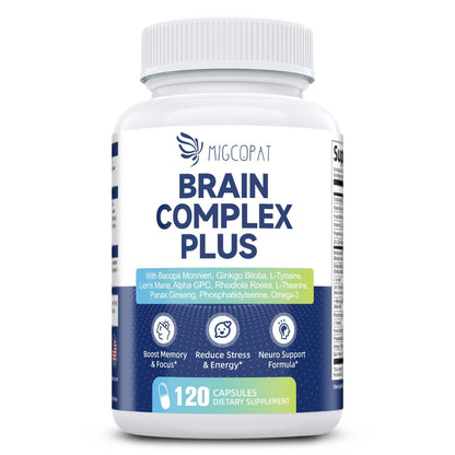 Brain Supplements for Memory and Focus | Nootropic with Bacopa Monnieri, Lion's Mane, Alpha GPC, Ginkgo Biloba | Mental Clarity & Cognitive Support | Vitamin B6 & B12 Neuro Health - Non-GMO, 120 Caps MigcopatBuy Supplements Australia