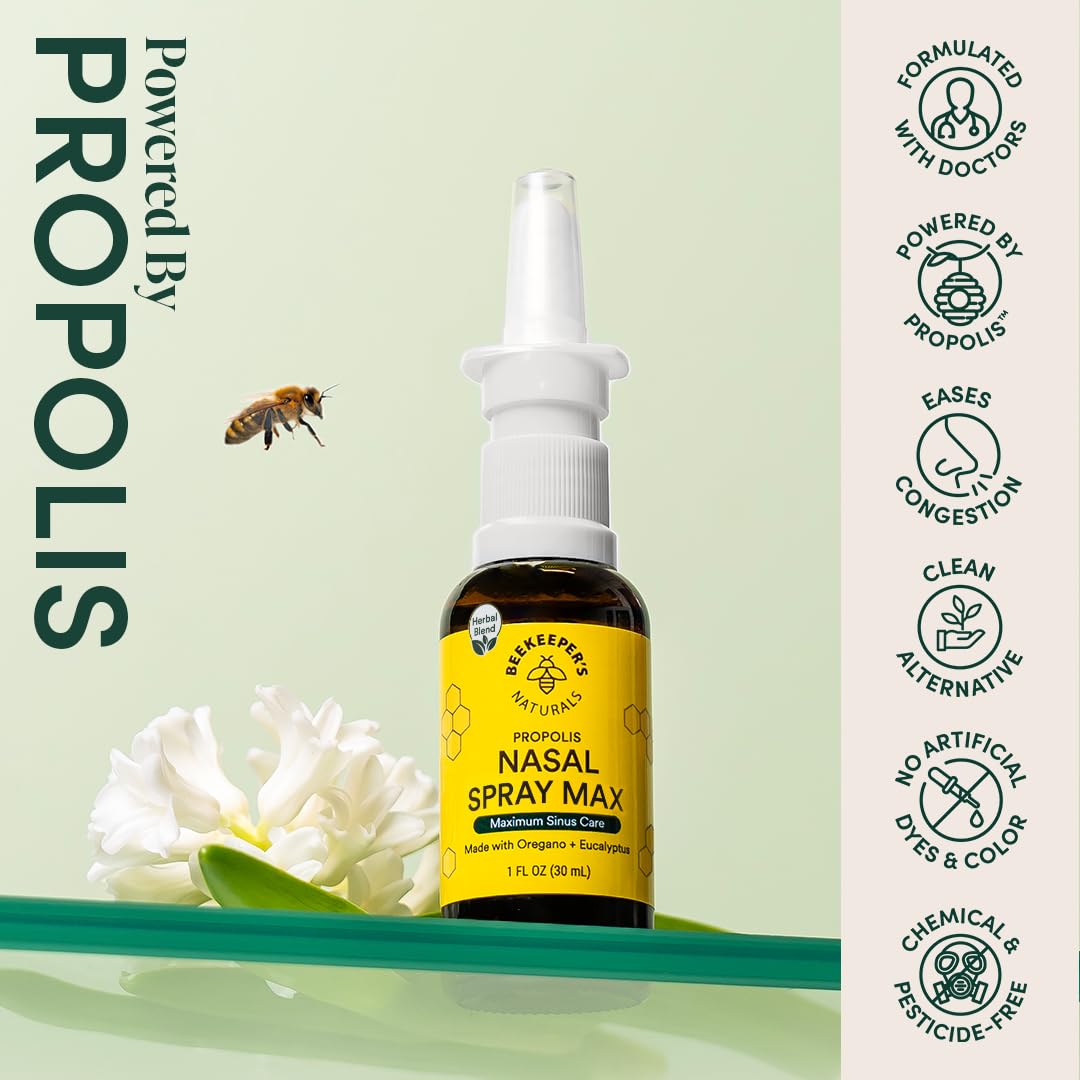 Beekeeper's Naturals Propolis Nasal Rinse Spray Max, Relief for Adults w/Eucalyptus, Oregano & Saline, Clears Nasal Congestion, Moisturizes Sinus Canal, & Decongest Sinus Cavities, 1 fl oz Beekeeper's Naturals buy supplements Au
