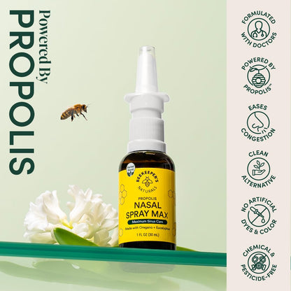 Beekeeper's Naturals Propolis Nasal Rinse Spray Max, Relief for Adults w/Eucalyptus, Oregano & Saline, Clears Nasal Congestion, Moisturizes Sinus Canal, & Decongest Sinus Cavities, 1 fl oz Beekeeper's Naturals buy supplements Au