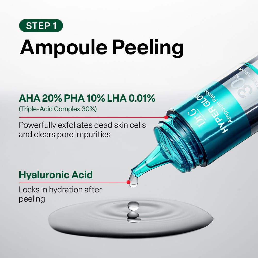 Dr. G Hyper Glow Ampoule Peeling 2-Step System - Removes Dead Skin - Instant Hydration - Korean Skin Care - Comes with Hyper Glow Ampoule Peeling Serum 30% (15 mL) & Soothing Pad (4 Pack) Dr.G buy supplements Au