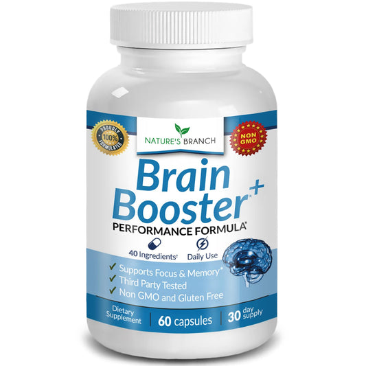 40-in-1 Brain Booster Supplement for Focus, Memory, Clarity, Energy | Advanced Vitamins Plus eBook | for Men & Women, Cognitive Function Nootropic Support with DMAE, Mind Health Formula | 60 Capsules NATURE'S BRANCHBuy Supplements Australia