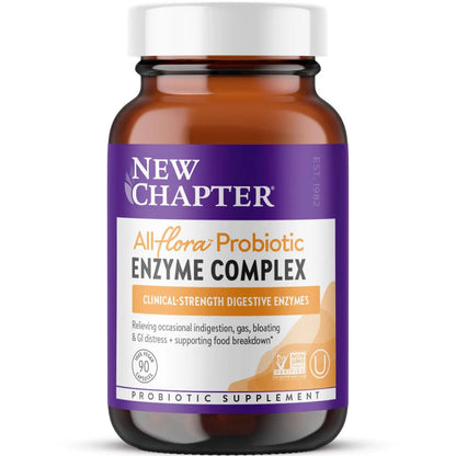 New Chapter All-Flora Enzyme Complex with Probiotics Relieves Bloating & Gas - Clinical-Strength Digestive Enzymes + Ultra-Concentrated Probiotics + Fermented Vitamin B12, 90 Vegan Capsules New ChapterBuy Supplements Australia