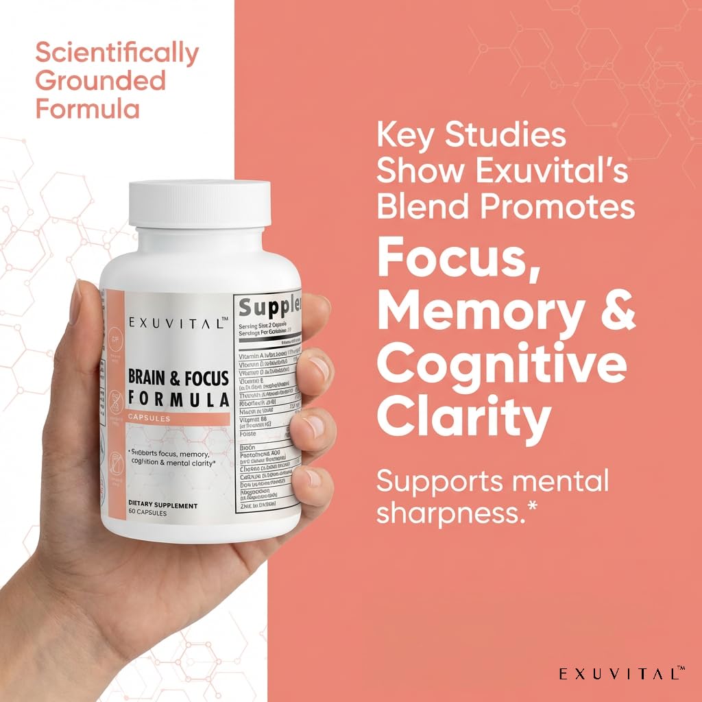 EXUVITAL Brain & Focus Formula, Veggie Capsules, 60 Count, Nootropic Supplement with Vitamins, Minerals and Proprietary Blend for Clarity, Memory, Cognition and Mental Focus EXUVITALBuy Supplements Australia