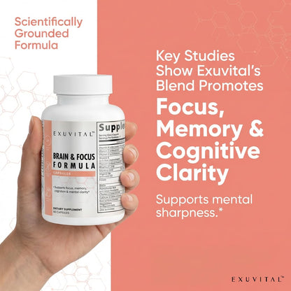 EXUVITAL Brain & Focus Formula, Veggie Capsules, 60 Count, Nootropic Supplement with Vitamins, Minerals and Proprietary Blend for Clarity, Memory, Cognition and Mental Focus EXUVITALBuy Supplements Australia