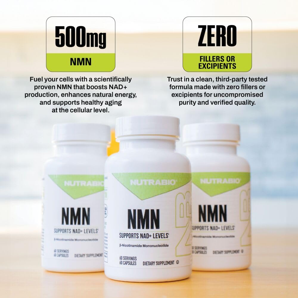 NutraBio NMN - NAD Supplement, Longevity Support, Boost NAD Levels, Increase Cellular Energy, Brain Health, Healthy Aging- 60 Servings- 60 Capsules NutraBioBuy Supplements Australia