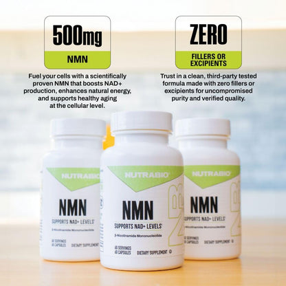 NutraBio NMN - NAD Supplement, Longevity Support, Boost NAD Levels, Increase Cellular Energy, Brain Health, Healthy Aging- 60 Servings- 60 Capsules NutraBioBuy Supplements Australia