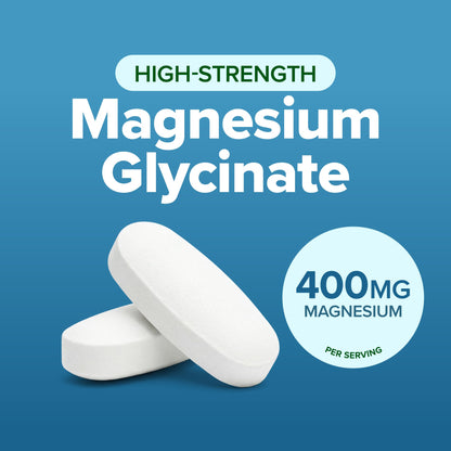Magnesium Glycinate 400mg | 4+ Month Supply | Sleep, Relaxation & Muscle Support | High Absorption Chelated Magnesium Supplement for Women & Men