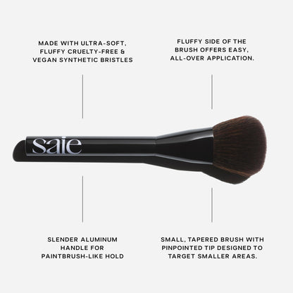 Saie Blush & Brush Duo - SuperSuede Baked Blush in Stella (.01 oz) & Powder Blush Brush - Talc-Free, Moisturizing Blush with Vegan, Fluffy Brush for Seamless Application SaieBuy Supplements Australia