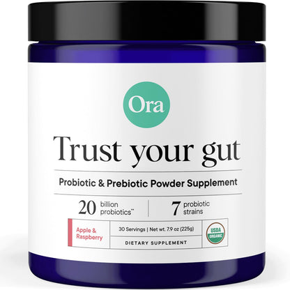 Ora Organic Prebiotic and Probiotic Powder Supplement - 20 Billion Probiotics, 7 Strains for Best Prebiotic Powder, Non-GMO, Probiotics for Women, Men & Kids - Apple Raspberry Flavor, 30 Servings… Ora OrganicBuy Supplements Australia