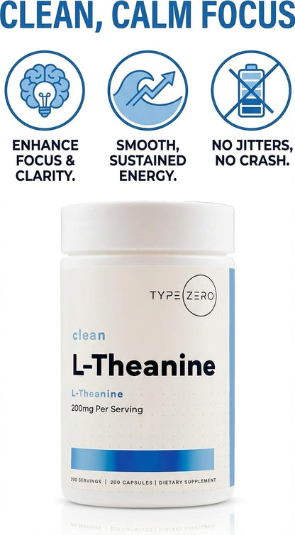 Type Zero L-Theanine (200mg) 200 Capsules - Clean L-Theanine Supplement, Keto, GMO-Free Type ZeroBuy Supplements Australia