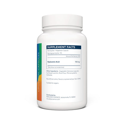 Renue By Science Hyaluronic Acid | HLA Liposomal Hyaluronic Acid Supplements | 90 Acido Hialuronico Capsules - 150mg Hylunaric Acid per Serving | Non-GMO | Made in The USA Third-Party Tested Renue By ScienceBuy Supplements Australia