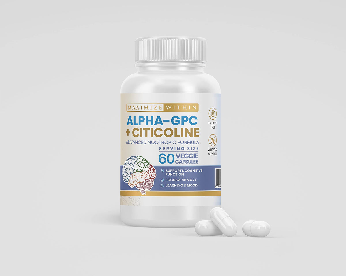 Maximize Within Alpha GPC + Citicoline 60 Ct, 1600mg Concentrated Formula- 99%+Highly Purified & Bioavailable Nootropic-Cognitive Enhancer, Supports Memory, Brain Function, Boosts Focus, Mood & Energy Maximize WithinBuy Supplements Australia