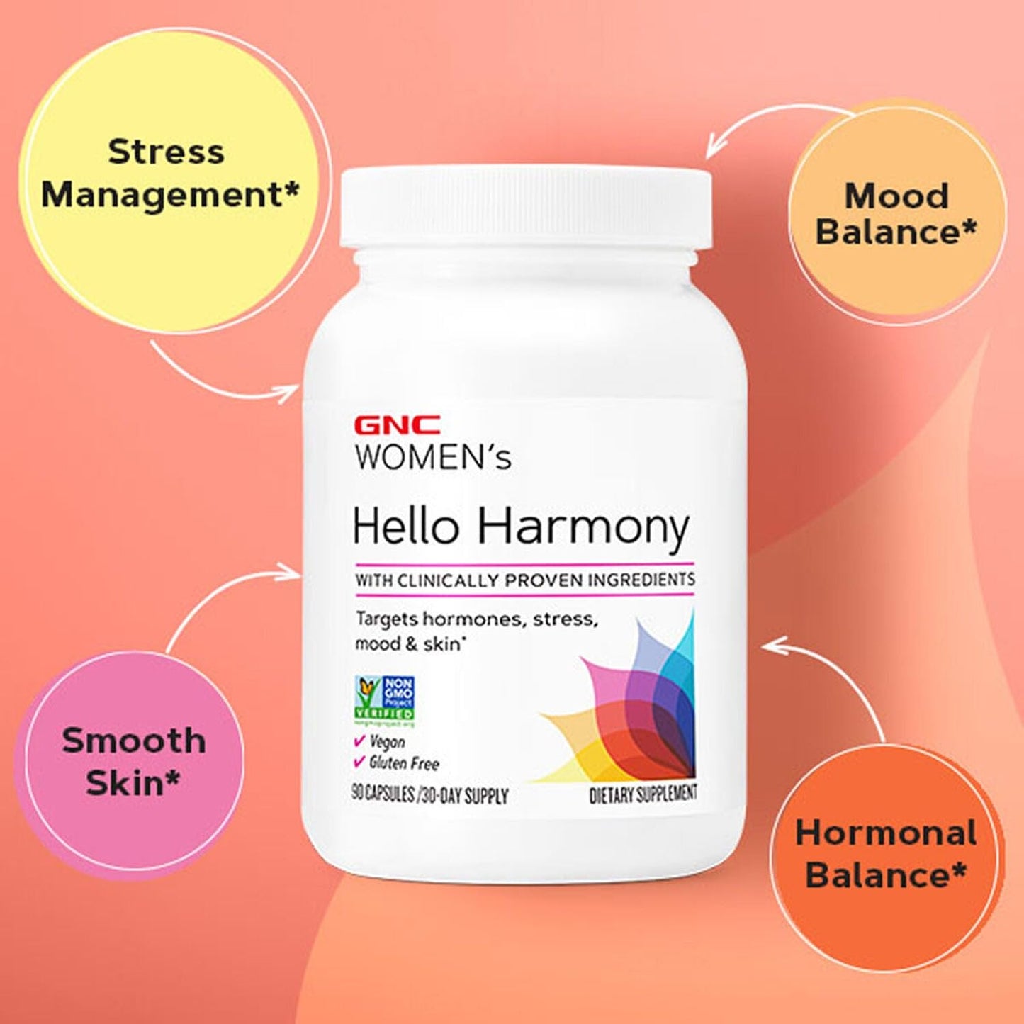 GNC Women's Hello Harmony | Clinically Proven Hormonal Support for Women | Supports Mood, Skin, and Stress Management | Vegan and Gluten Free | 90 Count GNCBuy Supplements Australia