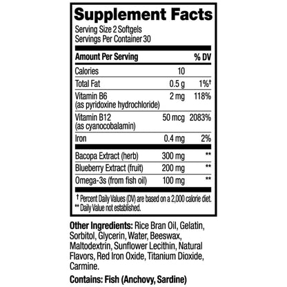OLLY Ultra Strength Brain Softgels, Nootropic, Supports Healthy Brain Function, Memory, Focus and Concentration, Omega-3s, Vitamins B6 and B12, 30 Day Supply - 60 Count OLLYBuy Supplements Australia
