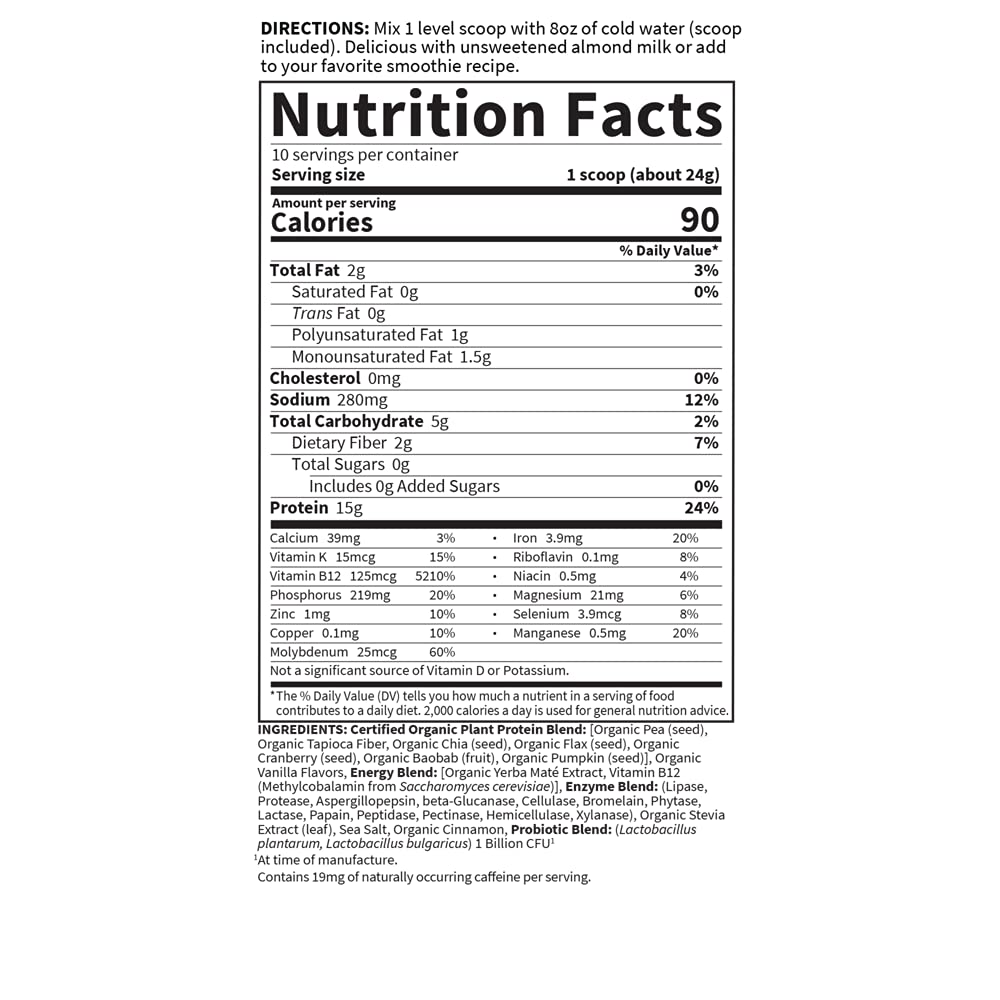 Garden of Life Organic Plant Protein Smooth Energy Powder, 10 Servings - Vegan, Grain Garden of LifeBuy Supplements Australia
