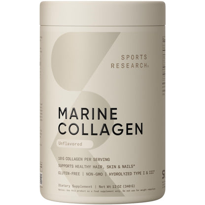 Sports Research Marine Collagen Peptides Powder - Sourced from Wild-Caught Fish, Pescatarian Friendly, Keto Certified & Non-GMO Tested
