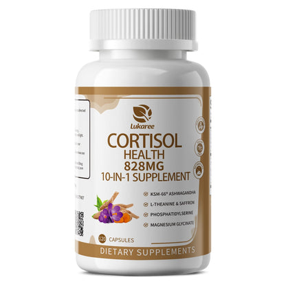10-IN-1 Cortisol Supplements w/ KSM-66® Ashwagandha 300mg + L-Theanine 250mg, Magnesium Glycinate, Saffron, Phosphatidylserine, Turmeric & Vitamin C D3 B6 B5, For Women Men, 120 Capsules 60-Day Supply LukareeBuy Supplements Australia