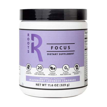 Roots Focus Brain Supplement - Nootropic Mushroom Supplement Powder for Memory, Focus, Energy - Lion's Mane, Cordyceps, Reishi Mushrooms with Caffeine - Blackberry Lemonade, 11.6oz Tub (50 Servings) Silver Star NutritionBuy Supplements Australia