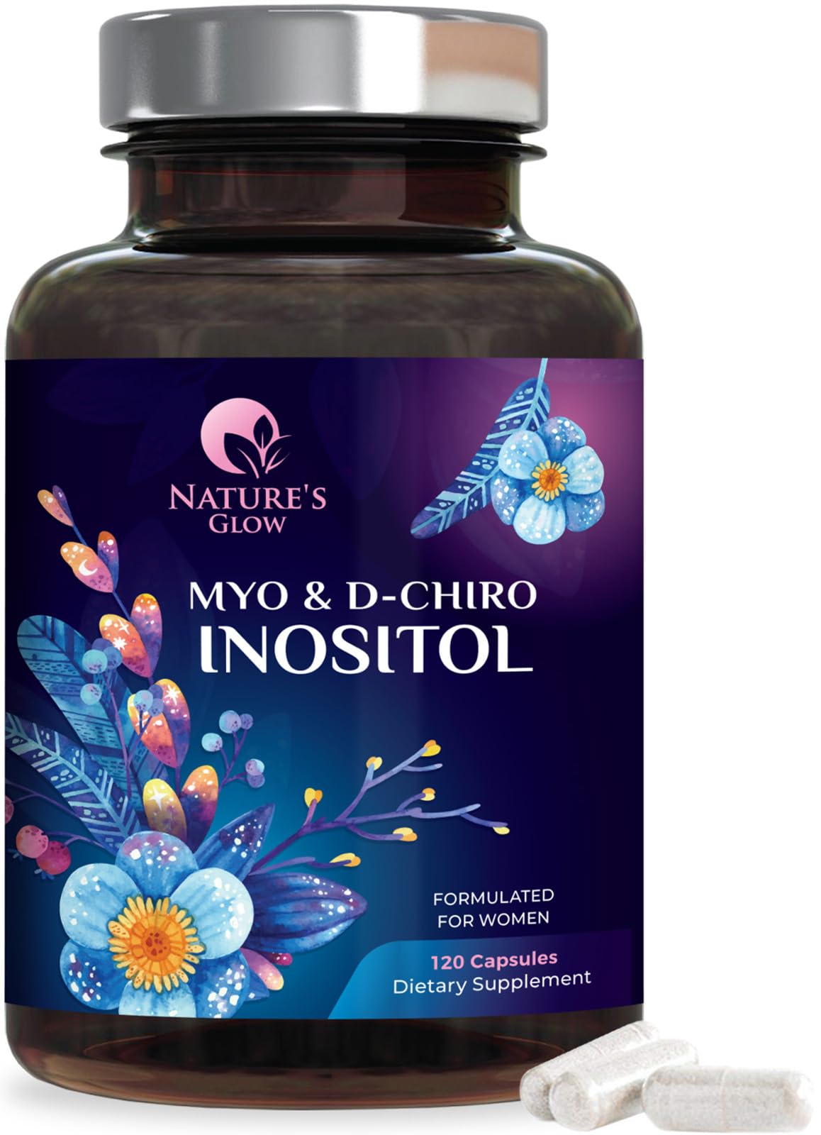 Myo-Inositol & D-Chiro Inositol 1025mg - 40:1 Ideal Ratio for Ovarian Support, Vegan Myo & D Chiro Supplement for Women's Natural Balance and Hormone Support, Vitamin B8, Non-GMO - 120 Capsules Nature's GlowBuy Supplements Australia