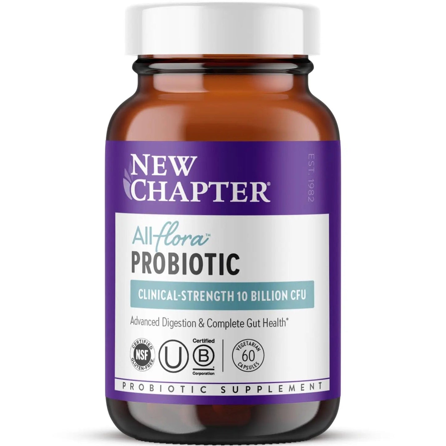 New Chapter All-Flora Probiotic for Advanced Digestion & Complete Gut Health with Prebiotics + Postbiotics, Clinical-Strength Strains, 100% Vegetarian, Non-GMO, Shelf Stable - 60 ct (2 Month Supply) New ChapterBuy Supplements Australia