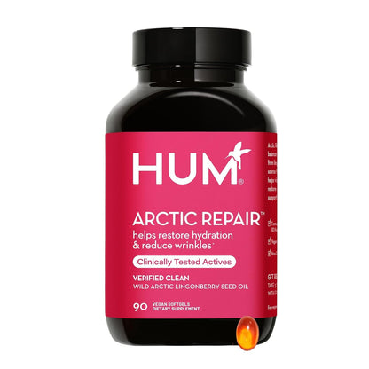 HUM Arctic Repair Clear Skin Supplement with Omega 3, Vitamin E, A, and Lingonberry Seed Oil, Skin Repair with Omega 3 6 9 to Help Support Appearance of Wrinkles & Hydrate, 90 Vegan Softgels HUMBuy Supplements Australia