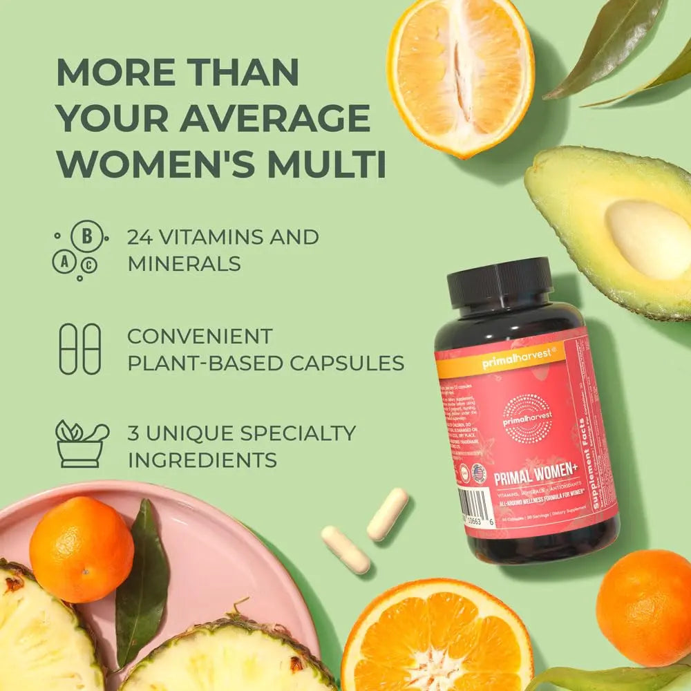 Primal Harvest Multivitamin for Women Vitamin A, Vitamin C, Vitamin D and E, Vitamin B12, B6, Biotin, Zinc Supplements Primal Harvest