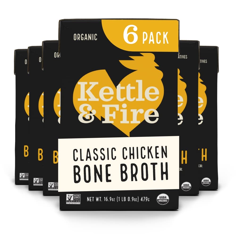 Chicken Bone Broth Soup by Kettle and Fire, Pack of 6, Keto Diet, Paleo Friendly, Whole 30 Approved, Gluten Free, with Collagen, 10g of protein, 16.9 Ounce (Pack of 6) Kettle & Fire buy supplements Au