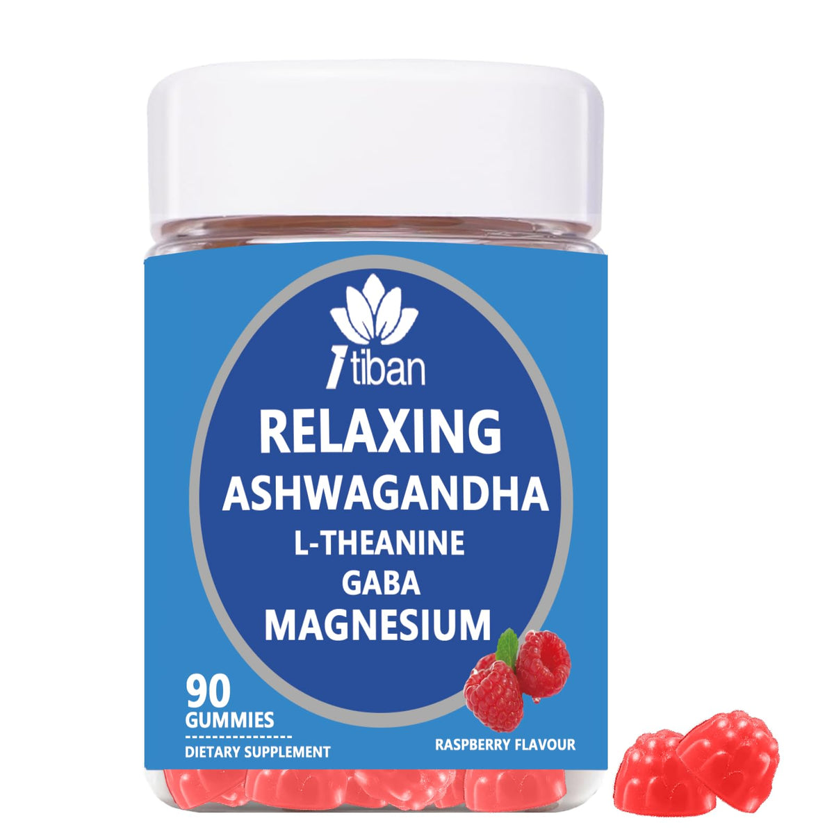 Itiban Cortisol Supplements for Women, Calm Magnesium Glycinate Gummies, Ashwagandha, L-Theanine, GABA, D3, B6, Mood Anxiety Sleep Relax, Raspberry Flavour, Vegan 90 Gummies ItibanBuy Supplements Australia