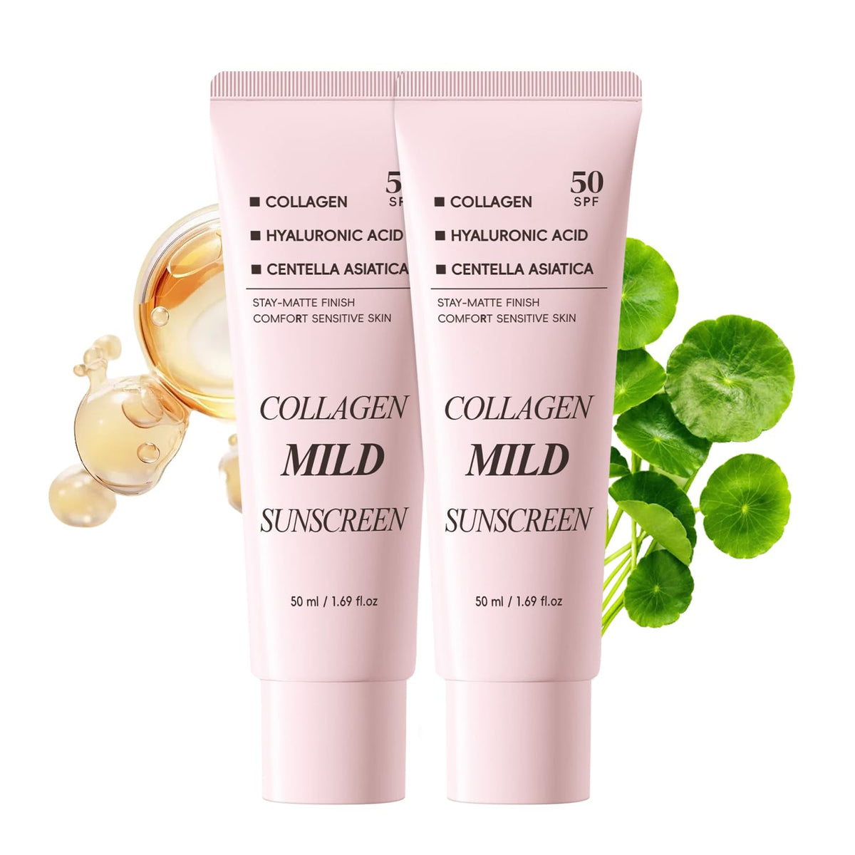 Collagen Mild Sunscreen SPF 50 for Face, Broad Spectrum Protection, Hydrating Facial Sunscreen with Peptides & Cica, Lightweight Non-Greasy, No White Cast, Natural Glow, Travel Size (2 PCS) DR.Seya buy supplements Au