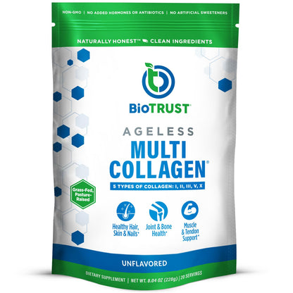 BioTrust Ageless Multi Collagen Peptides Powder - 5 Types (I, II, III, V, X) - Unflavored Collagen Powder for Women & Men - Hydrolyzed Protein